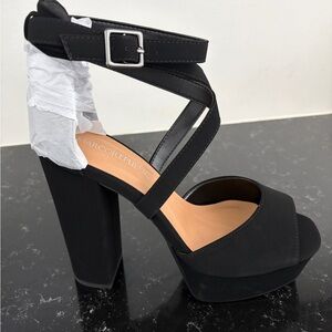 BRAND NEW Marco Republic Black Platform Block Heel Sandal with Ankle Strap